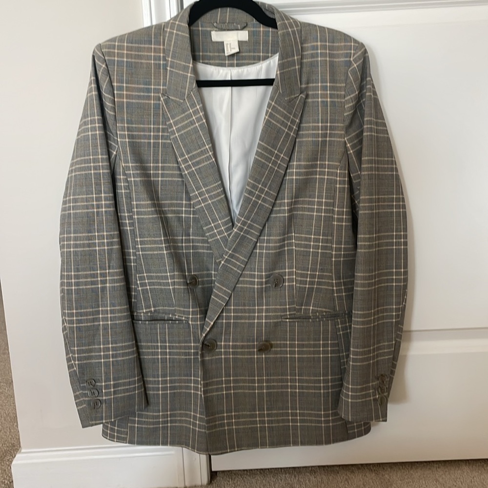 H&M Gray Plaid Blazer. Women Size 10.